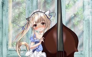 Preview wallpaper neko, maid, double bass, musical instrument, anime