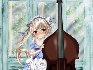 Preview wallpaper neko, maid, double bass, musical instrument, anime