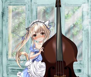 Preview wallpaper neko, maid, double bass, musical instrument, anime