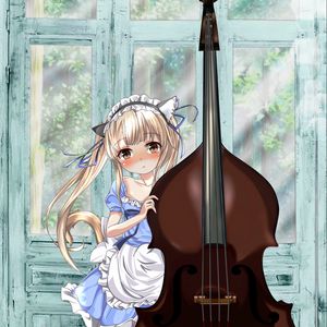 Preview wallpaper neko, maid, double bass, musical instrument, anime