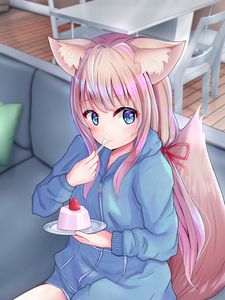 Preview wallpaper neko, ponytail, dessert, anime, art