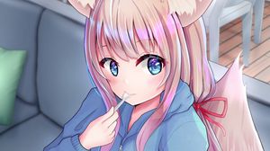 Preview wallpaper neko, ponytail, dessert, anime, art