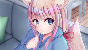 Preview wallpaper neko, ponytail, dessert, anime, art