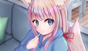 Preview wallpaper neko, ponytail, dessert, anime, art