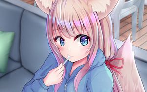 Preview wallpaper neko, ponytail, dessert, anime, art