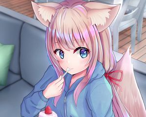 Preview wallpaper neko, ponytail, dessert, anime, art