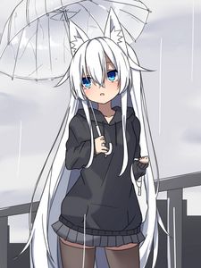 Preview wallpaper neko, umbrella, rain, anime, art