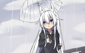 Preview wallpaper neko, umbrella, rain, anime, art