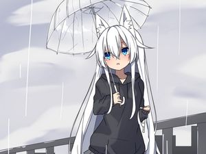 Preview wallpaper neko, umbrella, rain, anime, art