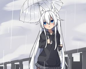 Preview wallpaper neko, umbrella, rain, anime, art