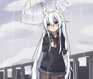 Preview wallpaper neko, umbrella, rain, anime, art