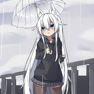 Preview wallpaper neko, umbrella, rain, anime, art