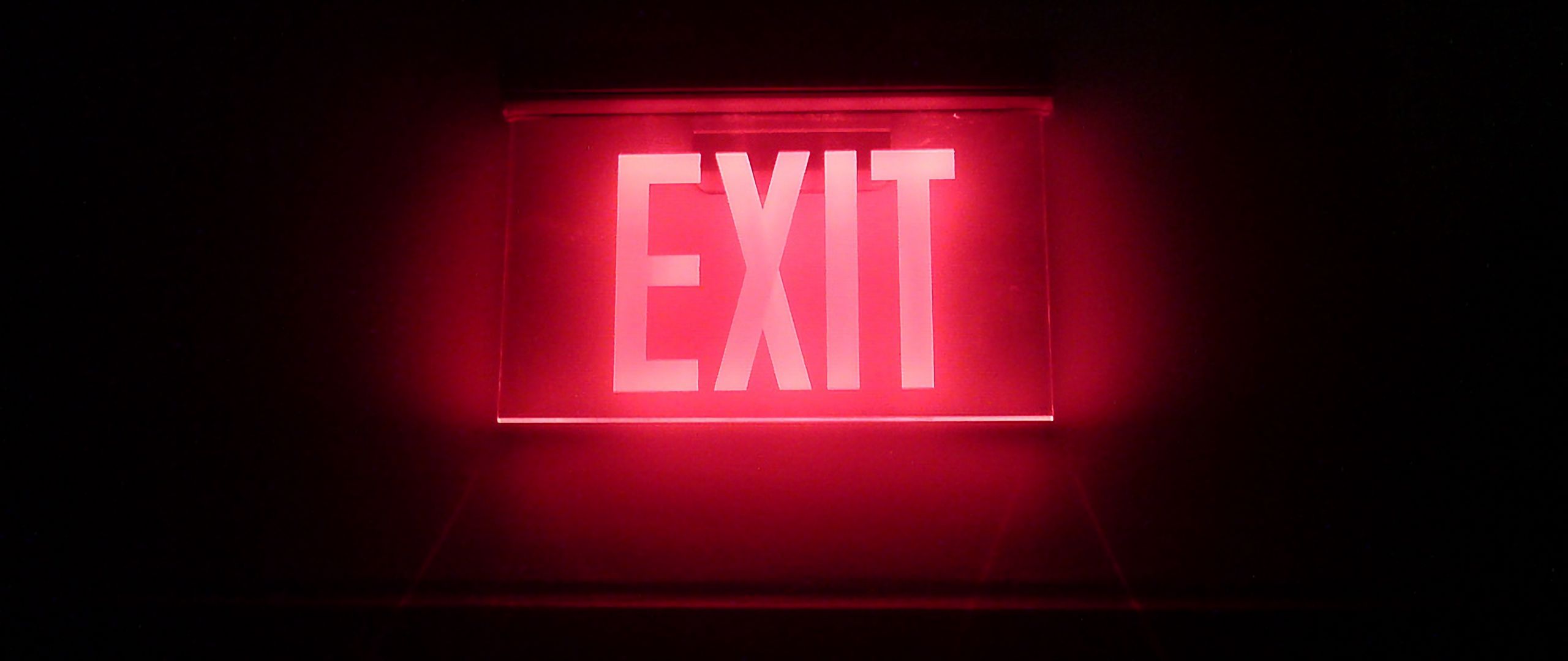 2560x1080 Wallpaper neon, backlight, inscription, exit