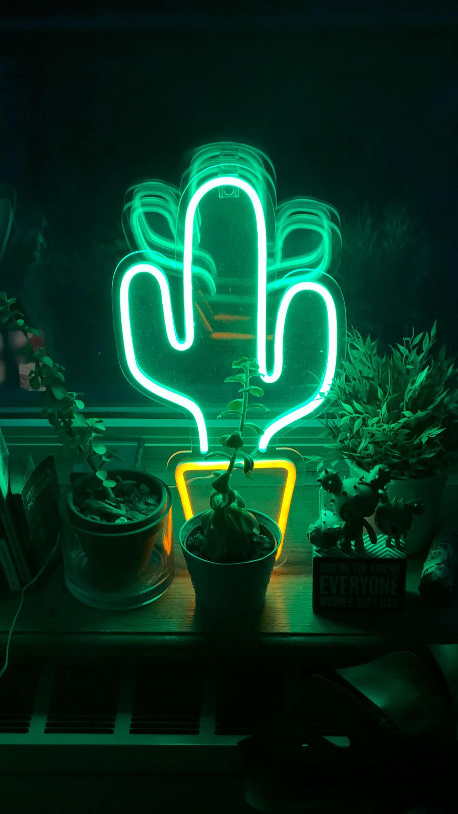 Download wallpaper 938x1668 neon, cactus, flowers, light, green iphone  8/7/6s/6 for parallax hd background