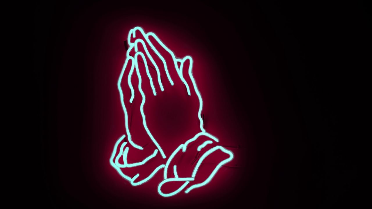 Wallpaper neon, hands, prayer