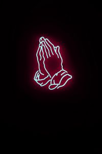 Preview wallpaper neon, hands, prayer