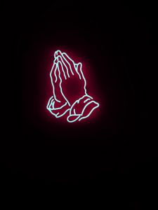 Preview wallpaper neon, hands, prayer