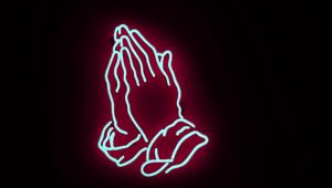 Preview wallpaper neon, hands, prayer