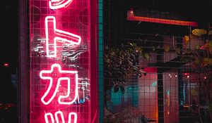 Preview wallpaper neon, hieroglyphs, inscription, words
