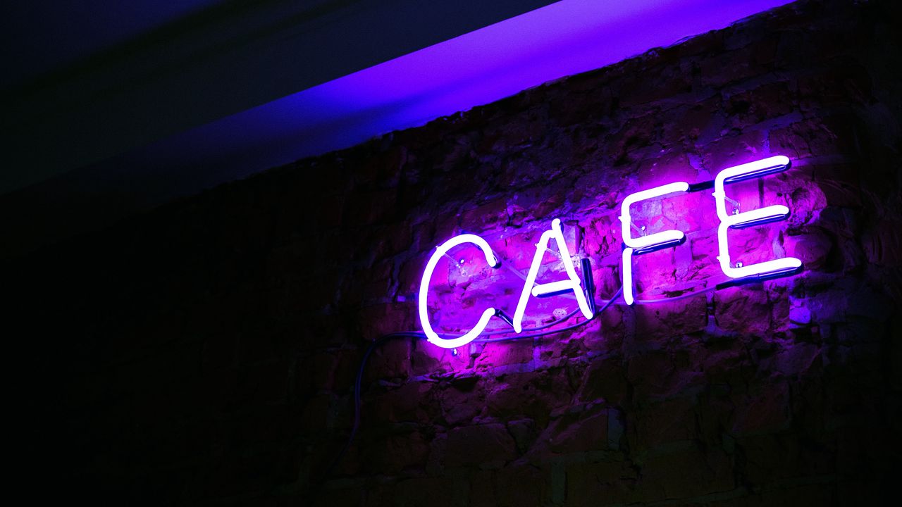 Wallpaper neon, inscription, cafe, letters, illumination