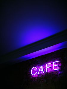 Preview wallpaper neon, inscription, cafe, letters, illumination