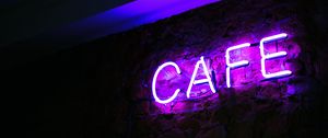 Preview wallpaper neon, inscription, cafe, letters, illumination