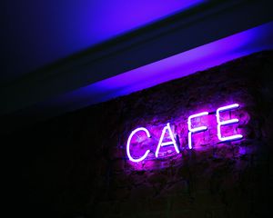 Preview wallpaper neon, inscription, cafe, letters, illumination