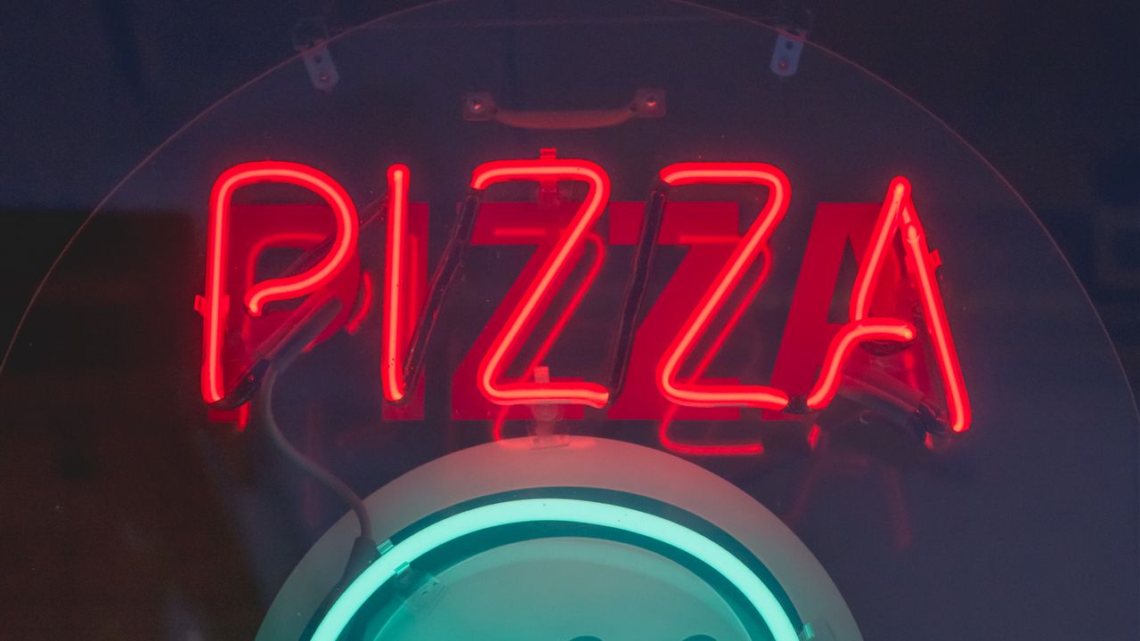 Wallpaper neon, inscription, pizza, signboard