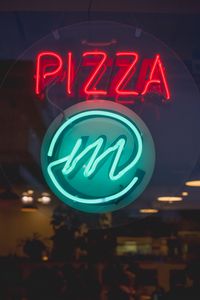 Preview wallpaper neon, inscription, pizza, signboard