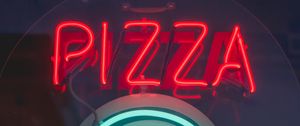 Preview wallpaper neon, inscription, pizza, signboard