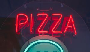 Preview wallpaper neon, inscription, pizza, signboard