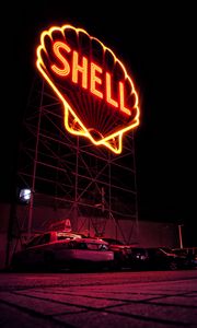 Preview wallpaper neon, inscription, shell, signboard, night, street