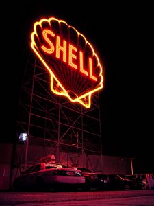 Preview wallpaper neon, inscription, shell, signboard, night, street