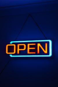 Preview wallpaper neon, inscription, signboard, openly