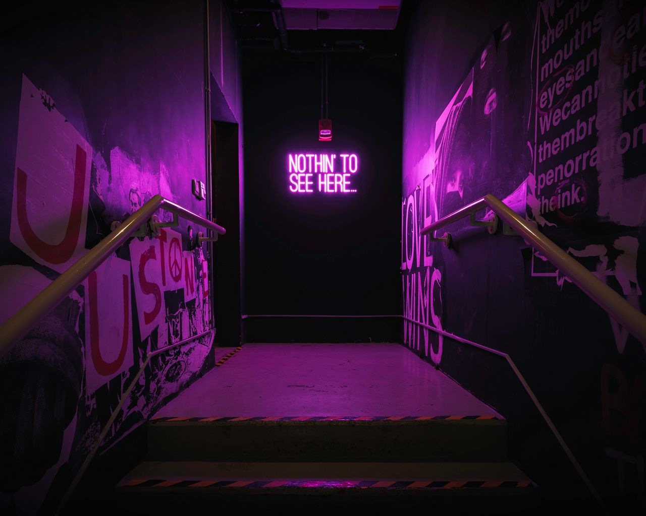 1280x1024 Wallpaper neon, inscription, wall, purple, backlight