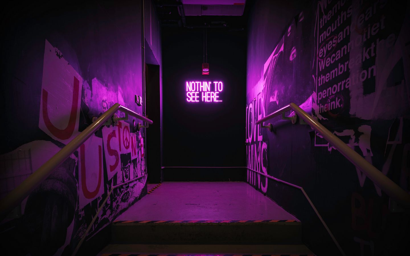 1440x900 Wallpaper neon, inscription, wall, purple, backlight