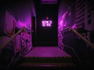 320x240 Wallpaper neon, inscription, wall, purple, backlight