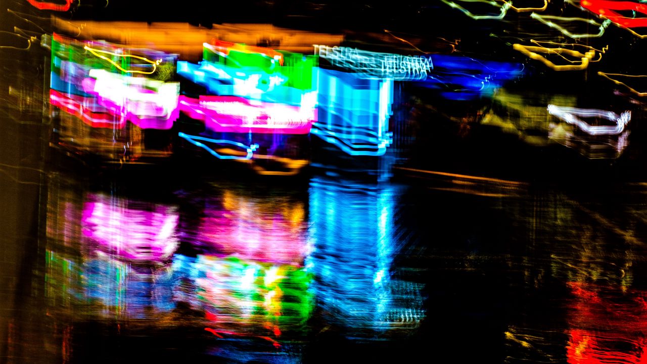 Wallpaper neon, light, blur, reflection, abstraction, colorful