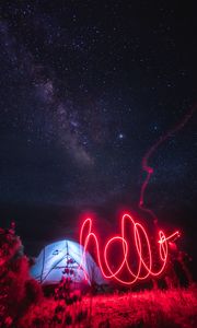 Preview wallpaper neon, light, long exposure, movement, night, red