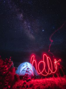 Preview wallpaper neon, light, long exposure, movement, night, red