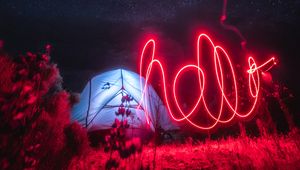 Preview wallpaper neon, light, long exposure, movement, night, red