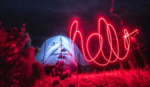 Preview wallpaper neon, light, long exposure, movement, night, red
