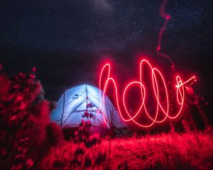 Preview wallpaper neon, light, long exposure, movement, night, red