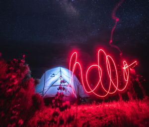 Preview wallpaper neon, light, long exposure, movement, night, red