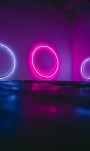 Preview wallpaper neon, light, rings, wall, backlight