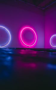 Preview wallpaper neon, light, rings, wall, backlight