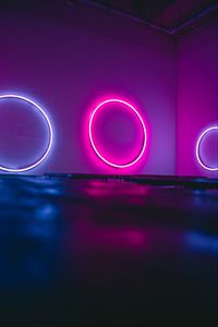 Preview wallpaper neon, light, rings, wall, backlight