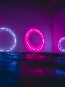 Preview wallpaper neon, light, rings, wall, backlight