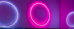 Preview wallpaper neon, light, rings, wall, backlight