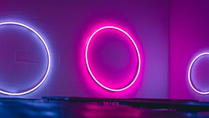 Preview wallpaper neon, light, rings, wall, backlight